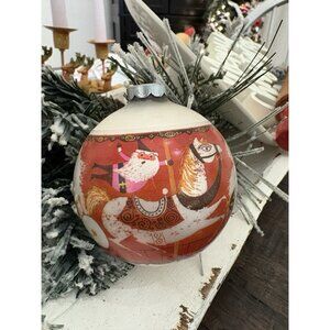 Vintage W. Rutherford Whimsical Santa On A Merry-Go-Round Glass Ornament